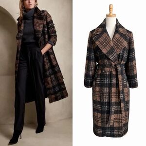 Banana Republic Adriene Plaid Trench Coat Brown Size Medium